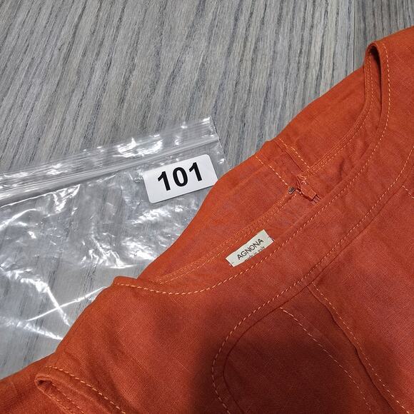 Agnona Made in Italy 100% Linen Orange Sheath Dress US Size 12 Italy Size 48 - Picture 10 of 11